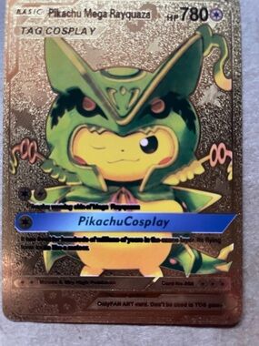 Pikachu Cosplay Mega Rayquaza Holographic Collector Card - Green